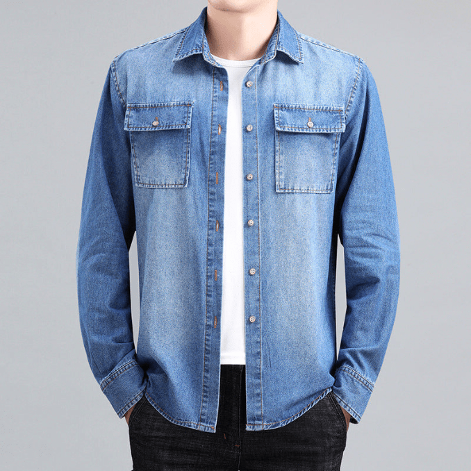 Chemise en denim pour hommes en coton style décontracté