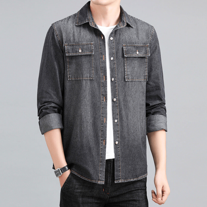 Chemise en denim pour hommes en coton style décontracté