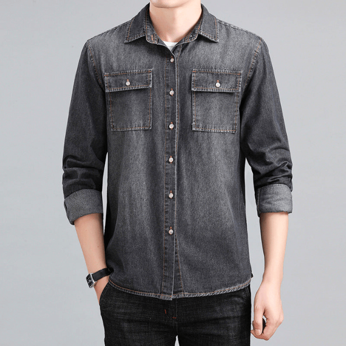 Chemise en denim pour hommes en coton style décontracté