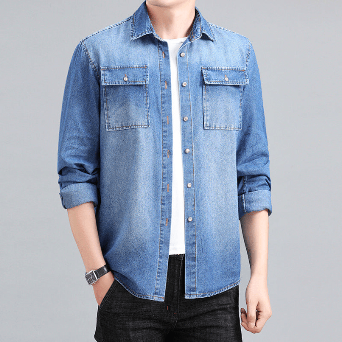 Chemise en denim pour hommes en coton style décontracté