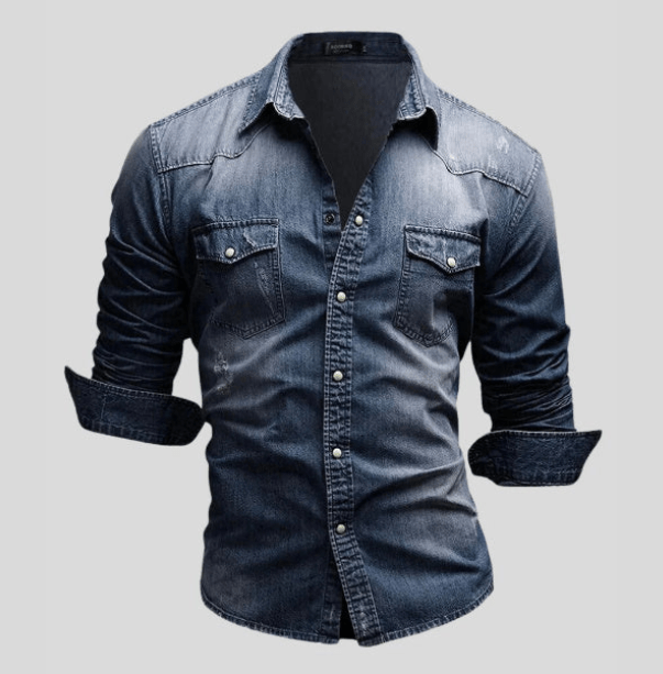Chemise en denim pour hommes style décontracté en tissu doux avec manches longues