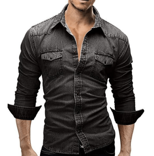 Chemise en denim pour hommes style décontracté en tissu doux avec manches longues