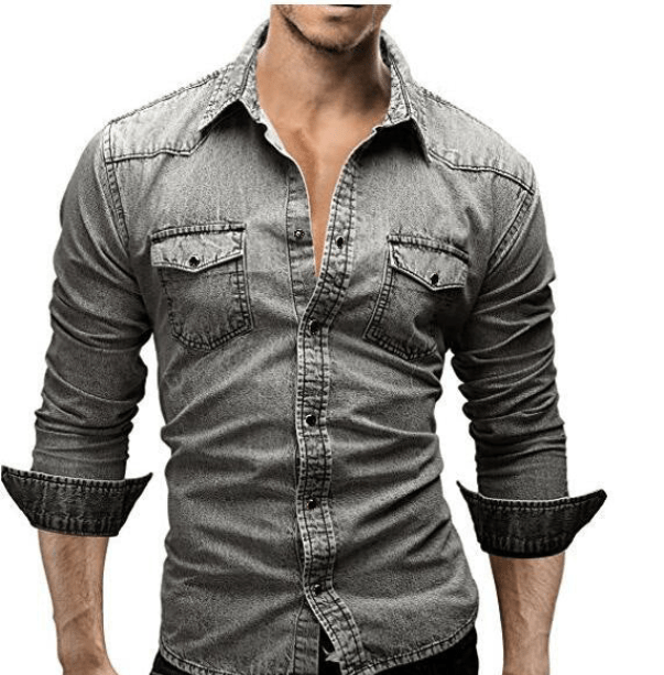Chemise en denim pour hommes style décontracté en tissu doux avec manches longues