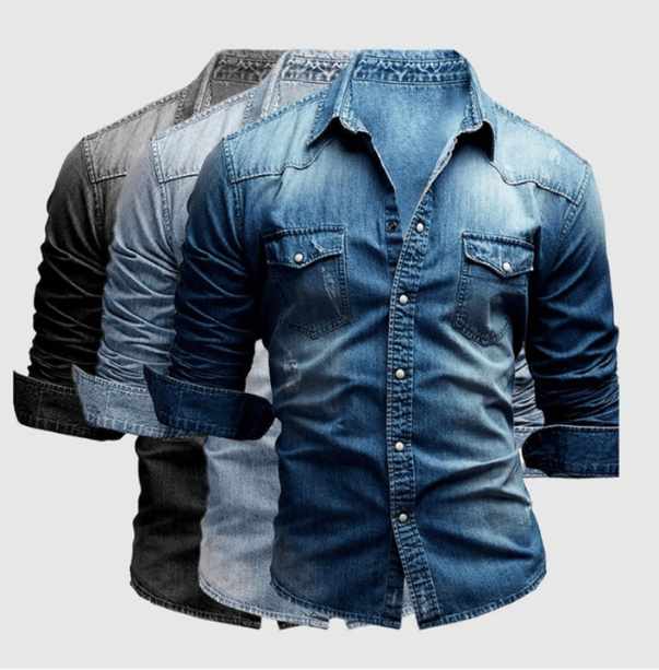 Chemise en denim pour hommes style décontracté en tissu doux avec manches longues