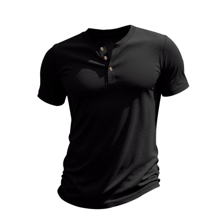T-shirt Henley homme en coton décontracté avec encolure à boutons