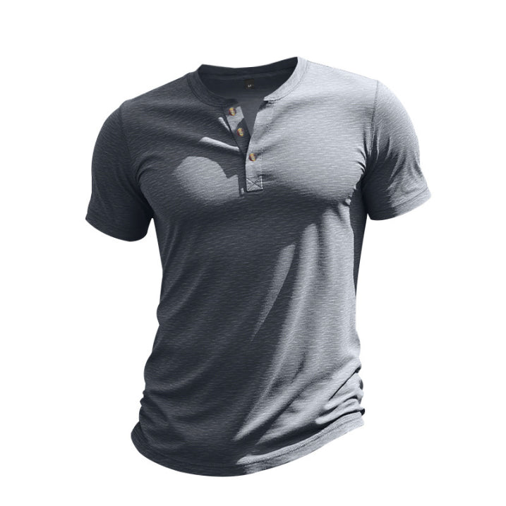 T-shirt Henley homme en coton décontracté avec encolure à boutons