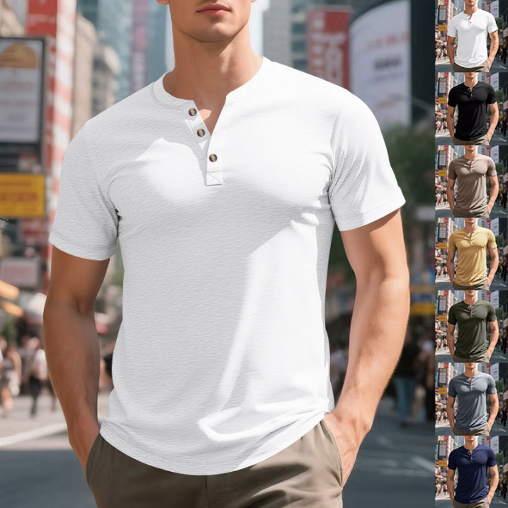 T-shirt Henley homme en coton décontracté avec encolure à boutons