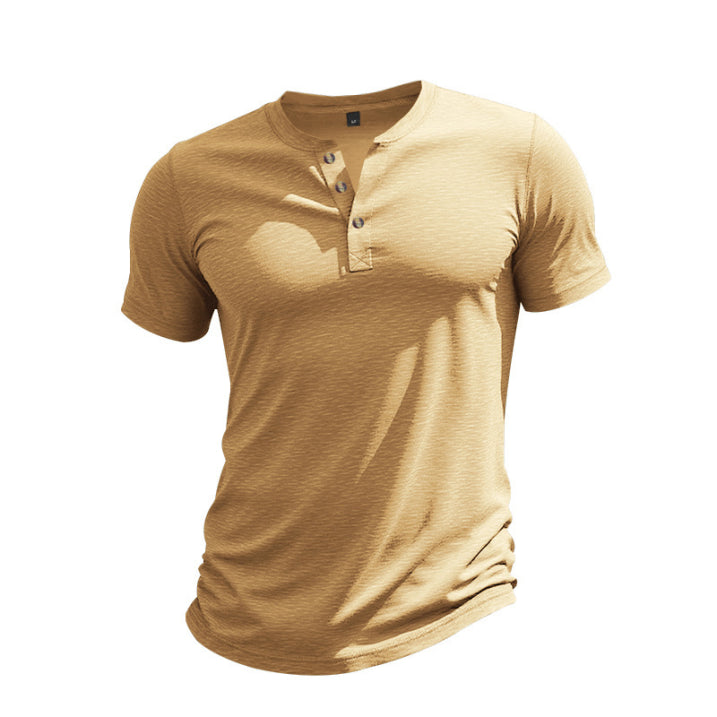 T-shirt Henley homme en coton décontracté avec encolure à boutons