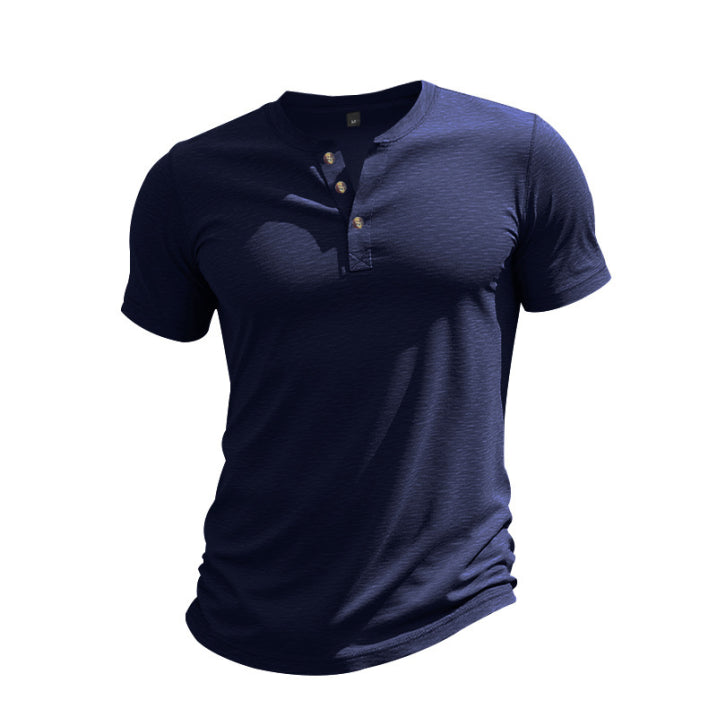T-shirt Henley homme en coton décontracté avec encolure à boutons