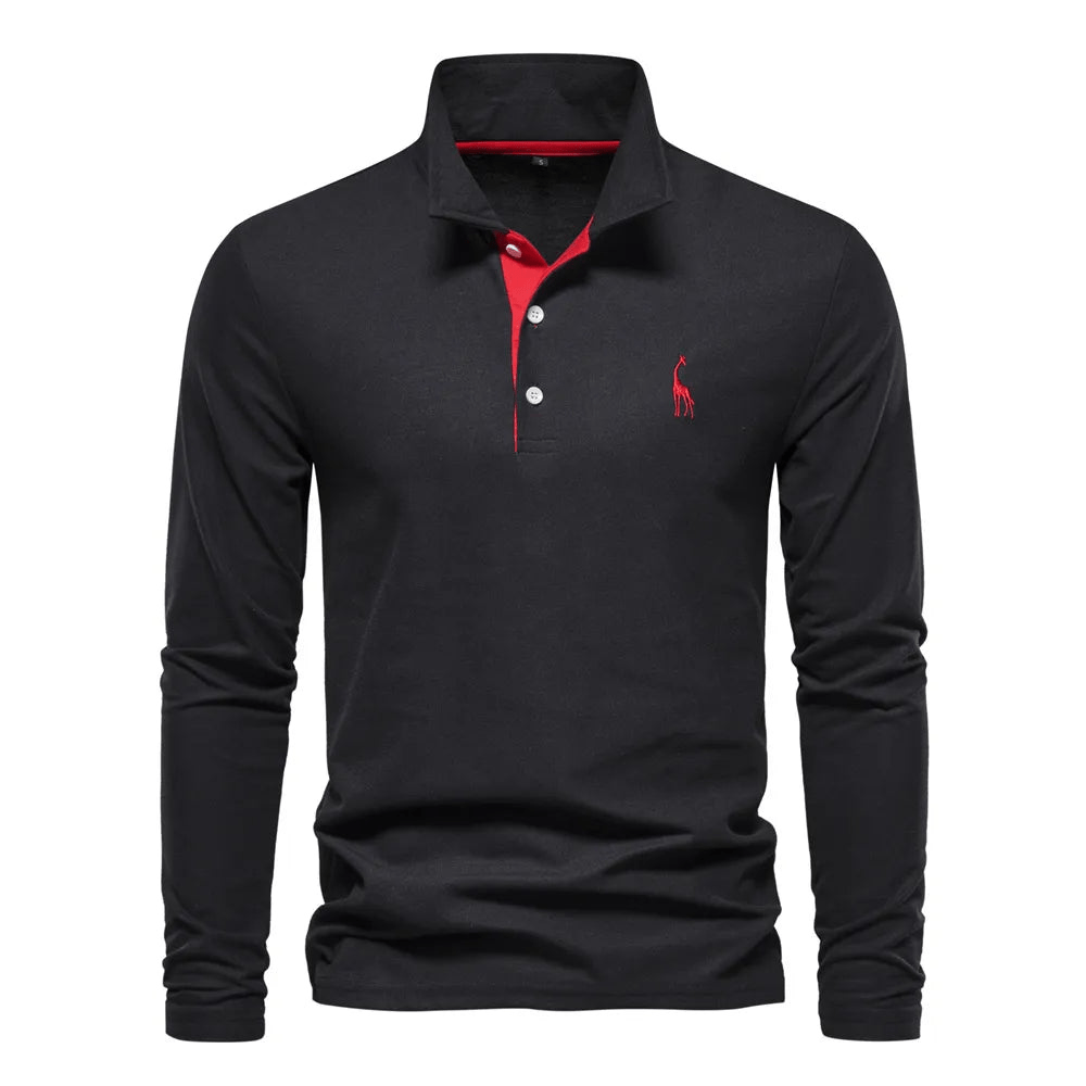 Polo à manches longues pour homme avec détails élégants en coton de haute qualité