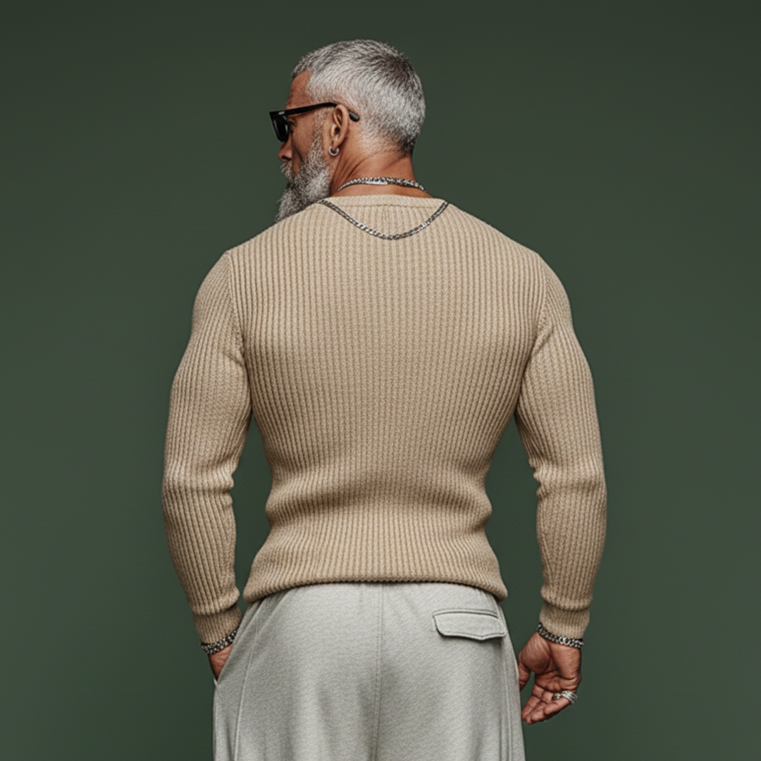 Herren Pullover Henley Kragen Slim Fit 2