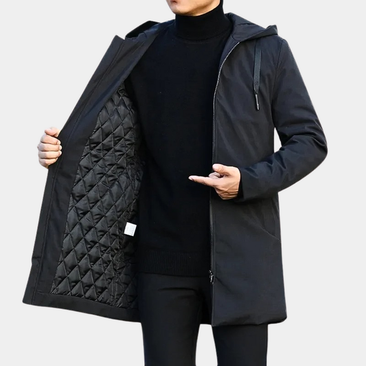 Herren-Regenjacke Lang Wasserdicht Atmungsaktiv Elegantes Design