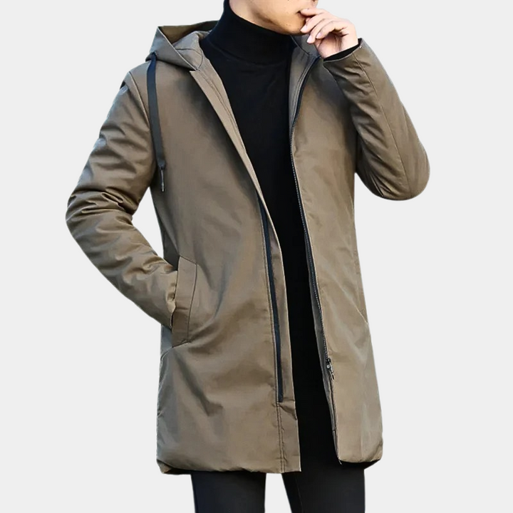 Herren-Regenjacke Lang Wasserdicht Atmungsaktiv Elegantes Design