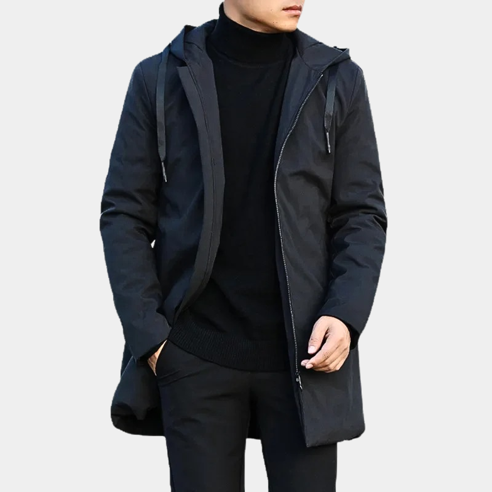 Herren-Regenjacke Lang Wasserdicht Atmungsaktiv Elegantes Design