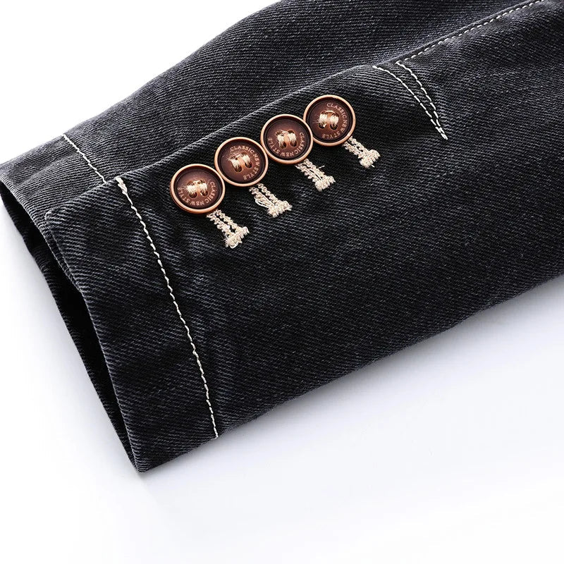 Herren Sakko Denim Lässiger Stil mit Praktischen Taschen