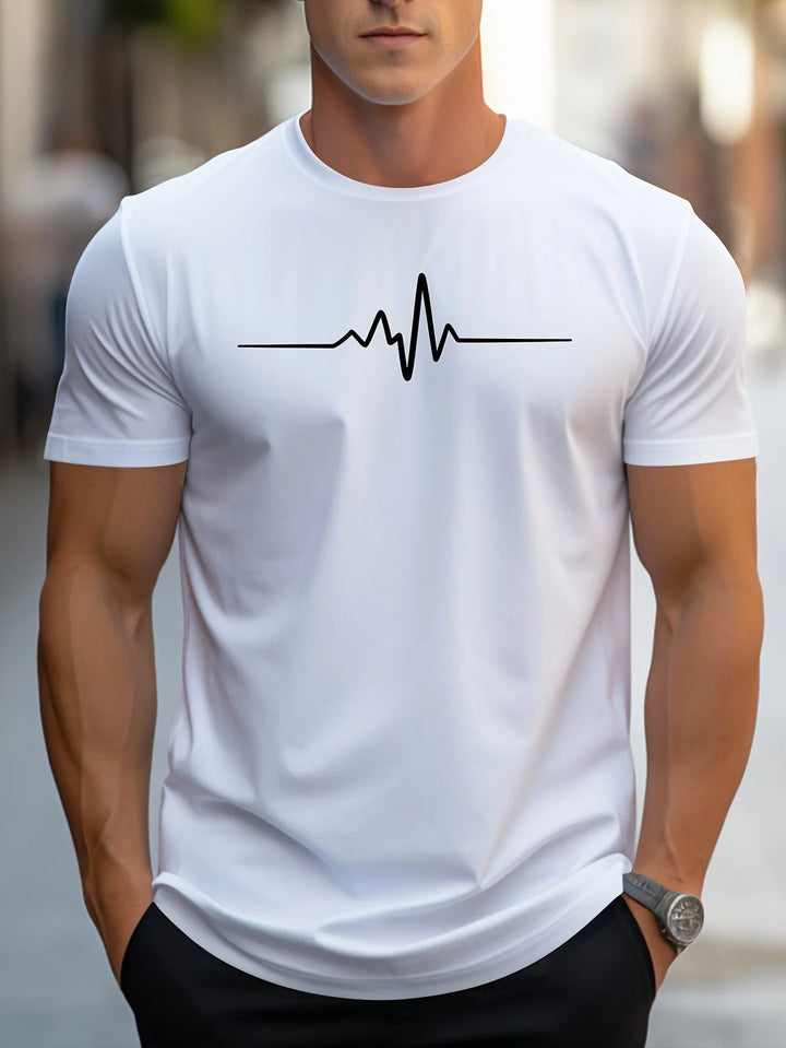 Herren Slim Fit T-Shirt mit Herzschlag-Print