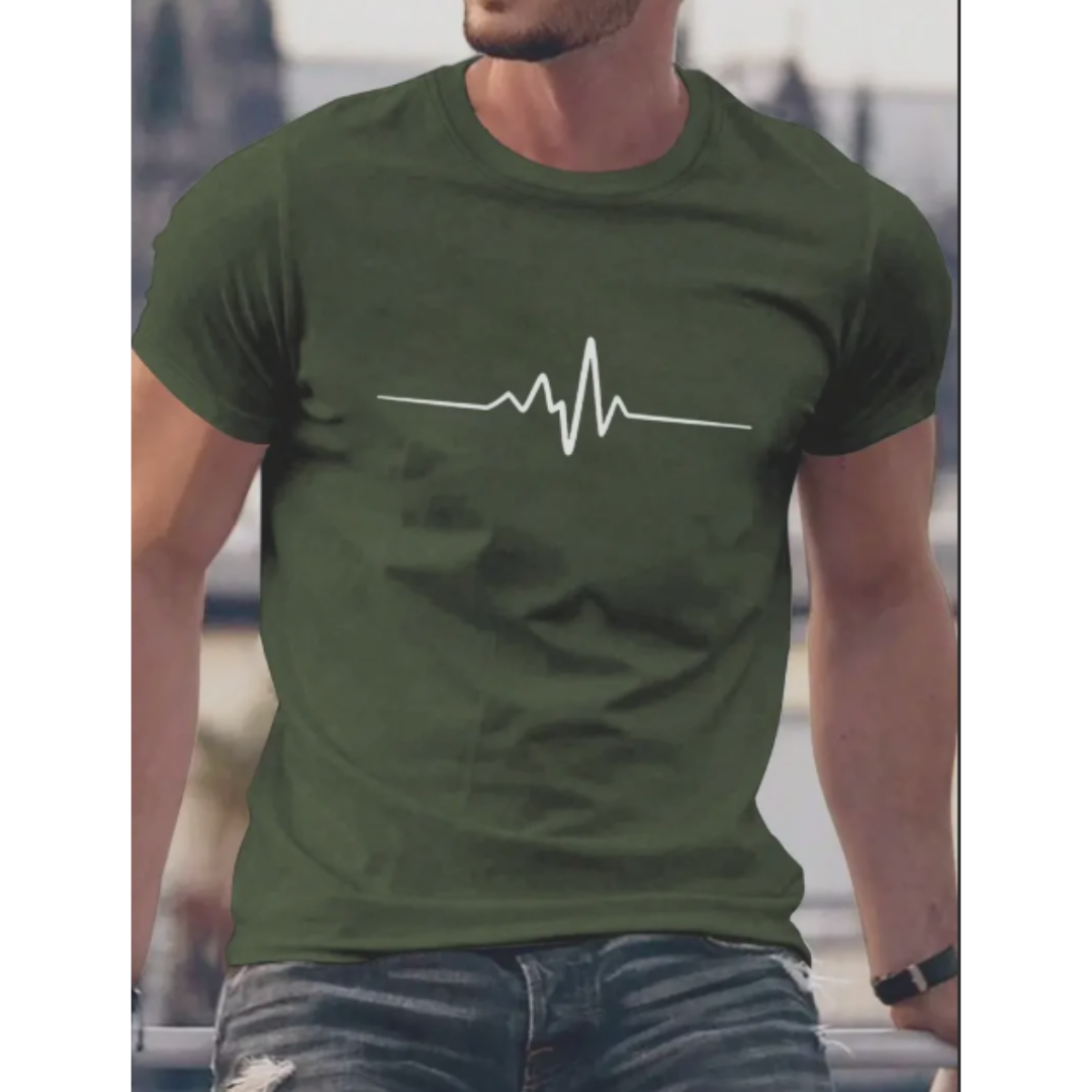 Herren Slim Fit T-Shirt mit Herzschlag-Print