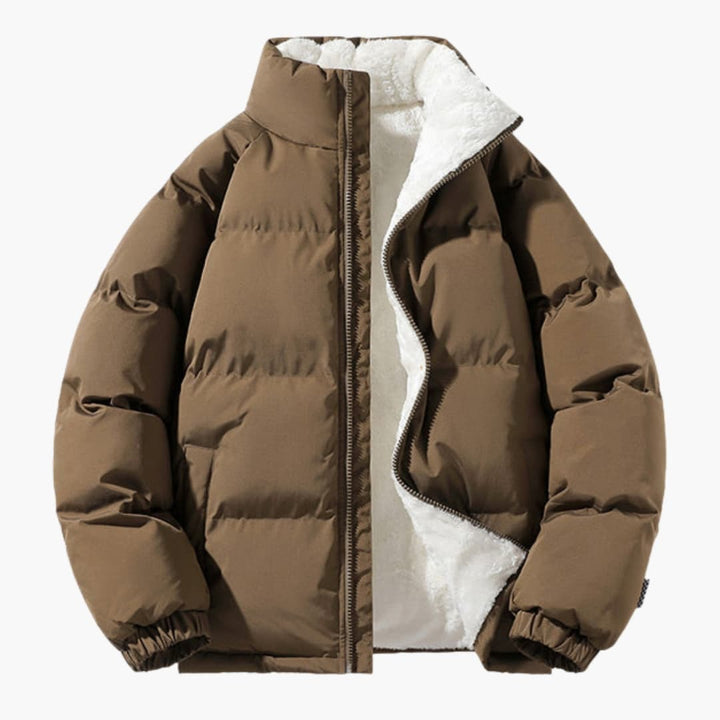 Herren Steppjacke Fleece Warm mit Hohem Kragen und Reißverschluss