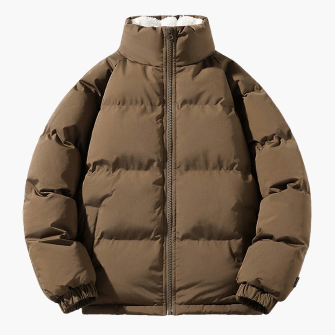 Herren Steppjacke Fleece Warm mit Hohem Kragen und Reißverschluss