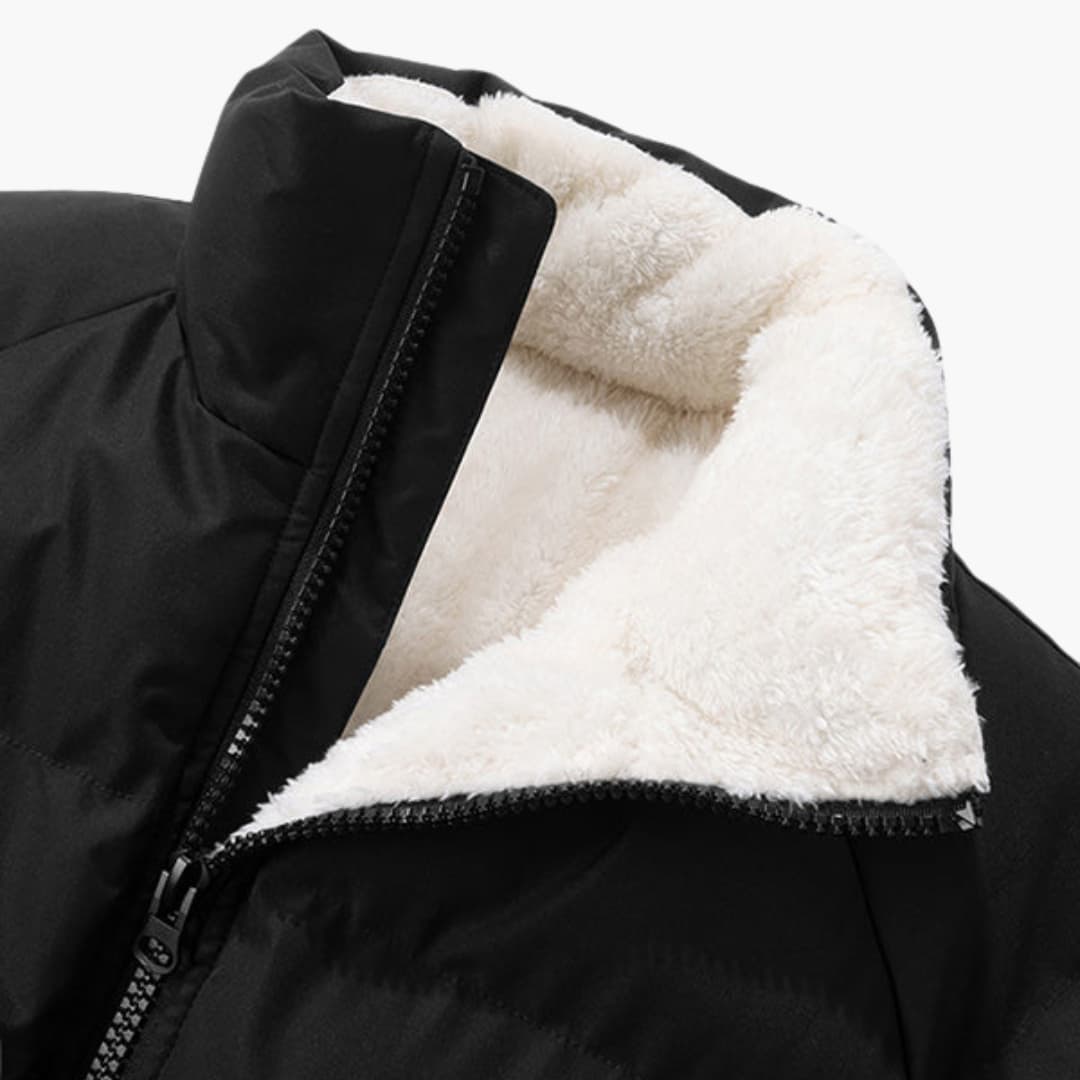 Herren Steppjacke Fleece Warm mit Hohem Kragen und Reißverschluss