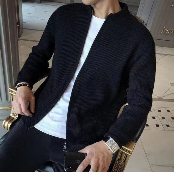 Herren Strickjacke mit Stehkragen und Rippstruktur aus Baumwollmischung 1