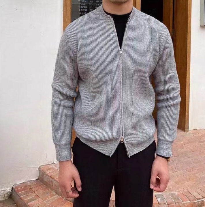 Herren Strickjacke mit Stehkragen und Rippstruktur aus Baumwollmischung 2