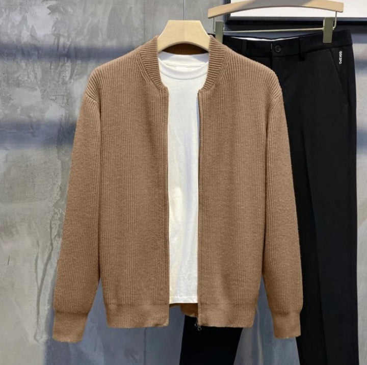 Herren Strickjacke mit Stehkragen und Rippstruktur aus Baumwollmischung 3