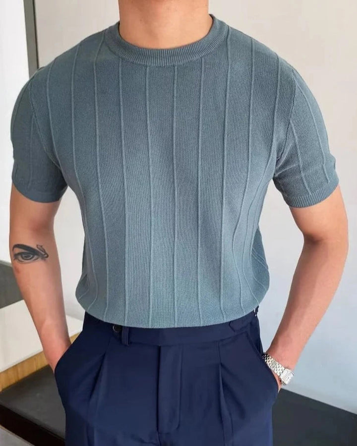 Herren T-Shirt Atmungsaktiv Gerippt Lässig Baumwolle