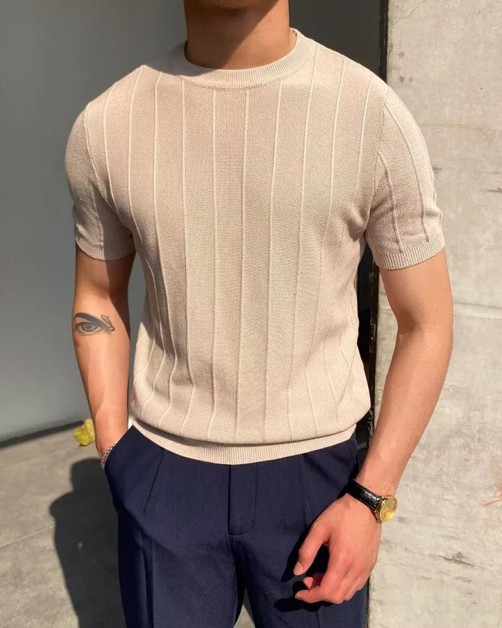 Herren T-Shirt Atmungsaktiv Gerippt Lässig Baumwolle