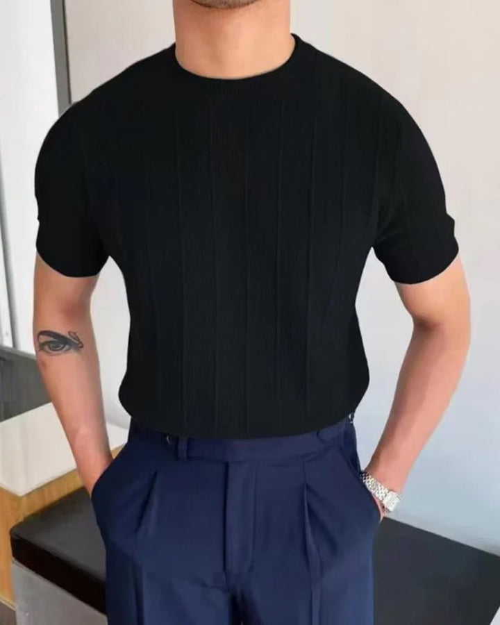 Herren T-Shirt Atmungsaktiv Gerippt Lässig Baumwolle