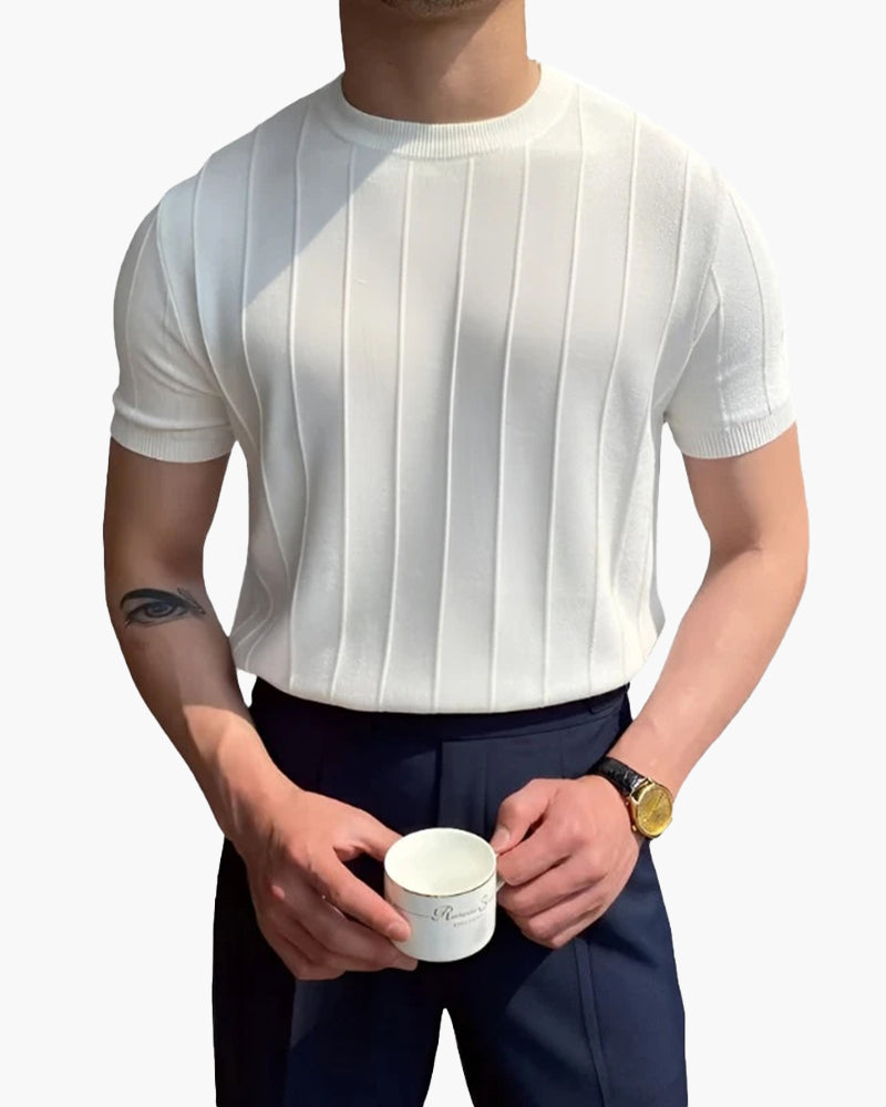 Herren T-Shirt Atmungsaktiv Gerippt Lässig Baumwolle