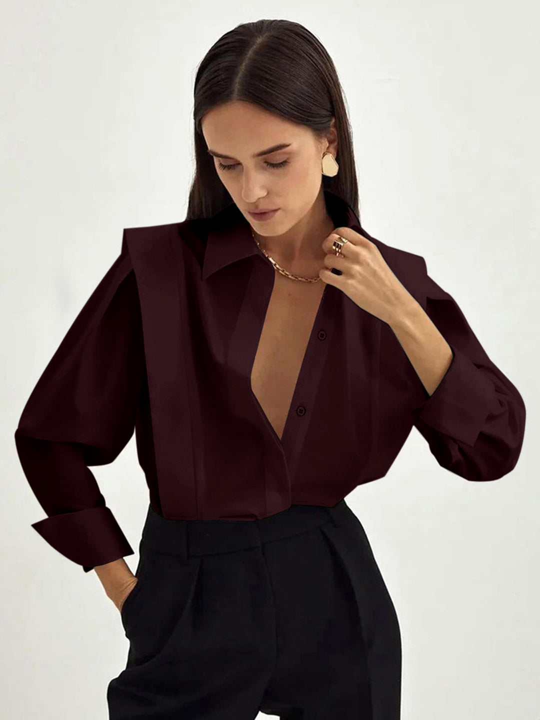 Langarm Button-Down Hemd Damen - Baumwolle Klassisches Button-Down Design