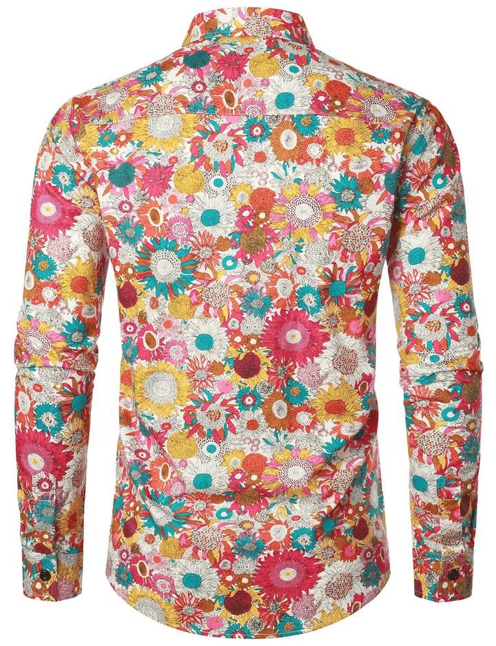 Chemise homme manches longues coton vintage imprimé floral