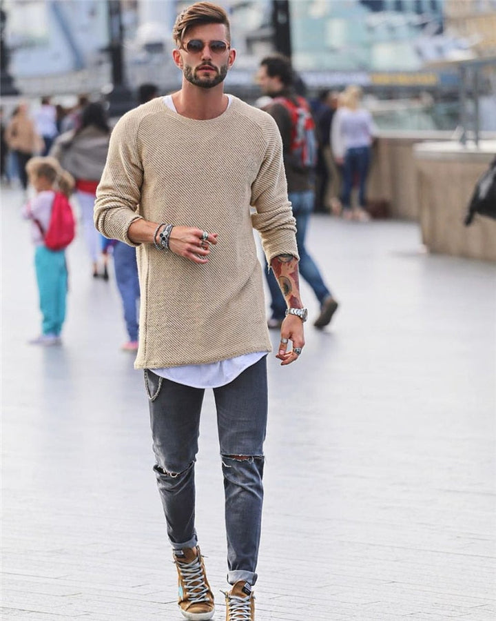 Herrenpullover Strick Langarm Baumwolle Modernes Design