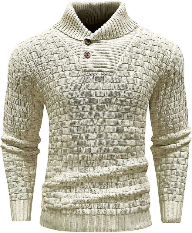 Herrenpullover Strukturierter Strick Schalkragen mit Knopfdetails 0