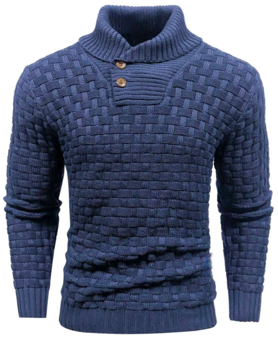 Herrenpullover Strukturierter Strick Schalkragen mit Knopfdetails 1