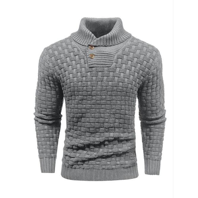 Herrenpullover Strukturierter Strick Schalkragen mit Knopfdetails 2