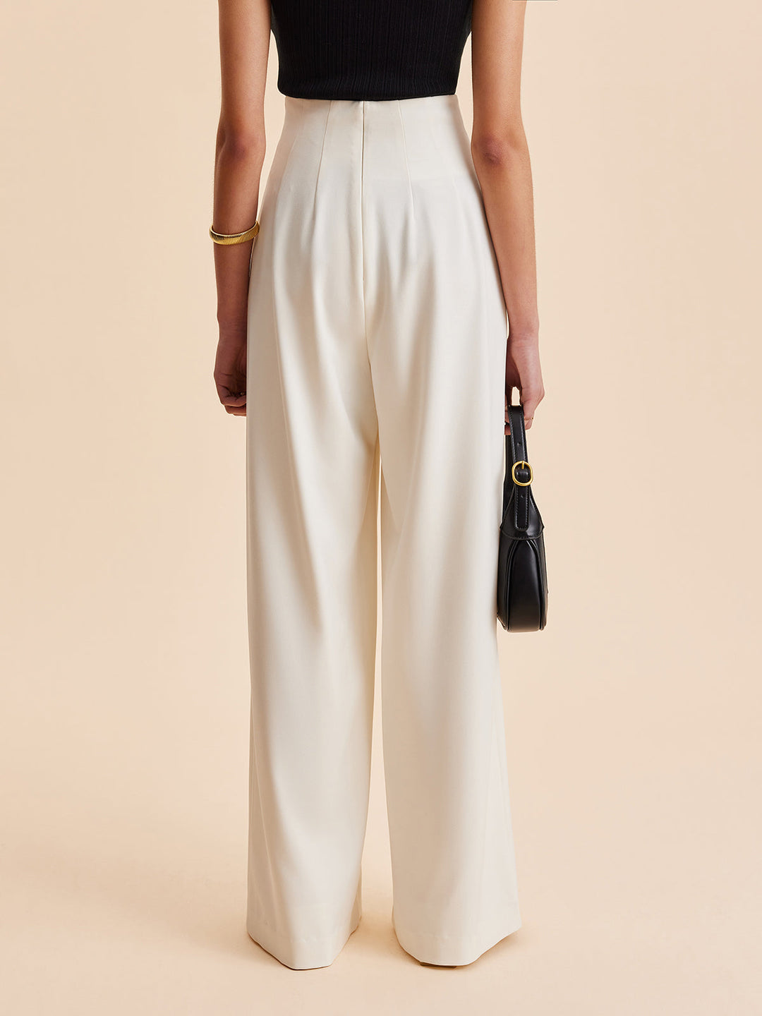 Hoch taillierte Stoffhose Damen Weitbeinig Elegant
