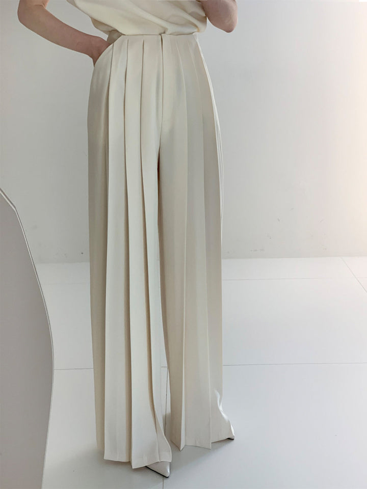 High-waisted fabric pants women wide leg polyester elegant