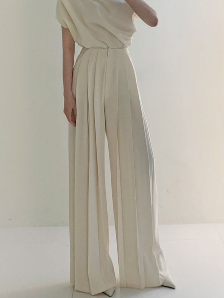 High-waisted fabric pants women wide leg polyester elegant