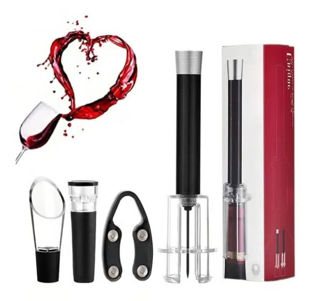 Luftunterstütztes Weinöffner Set mit Folienschneider und Belüftungsausgießer - Schwarz/Silber 0