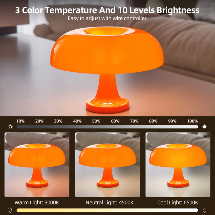 LumaMushroom Tischlampe – Stilvolle Bauhaus-Design LED Tischleuchte in Orange, Dimmbar, USB-C, 28x19,5 cm 3