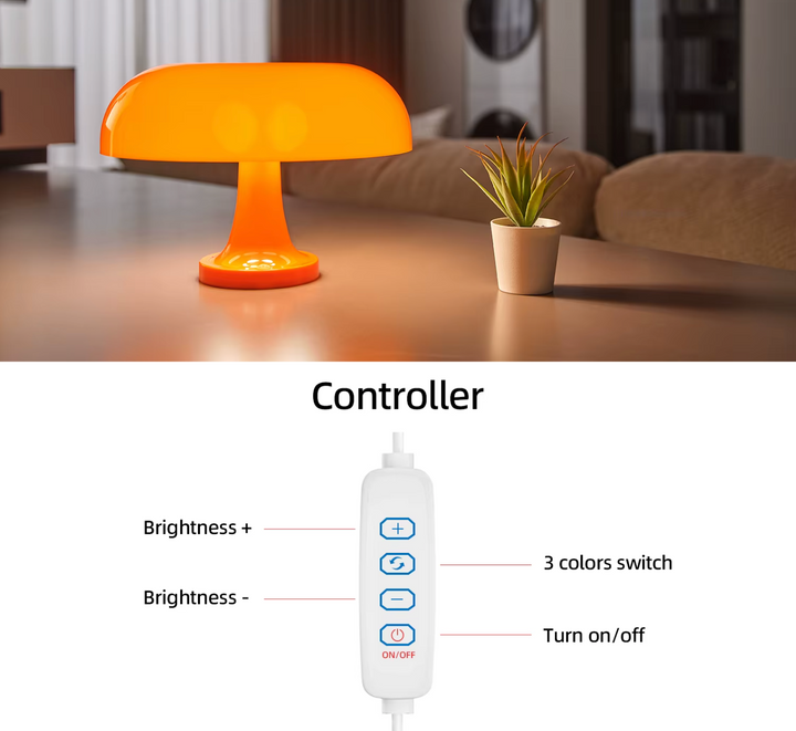 LumaMushroom Tischlampe – Stilvolle Bauhaus-Design LED Tischleuchte in Orange, Dimmbar, USB-C, 28x19,5 cm 4