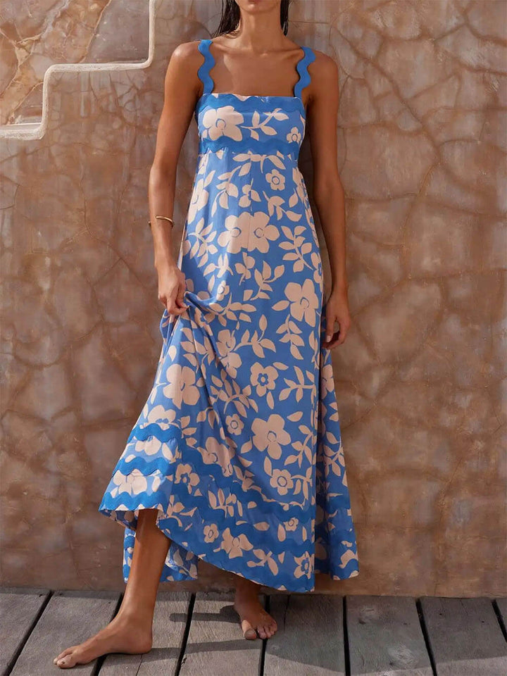 Women's Maxi Dress – Light Fabric – Floral Pattern – Sleeveless – Summer Look