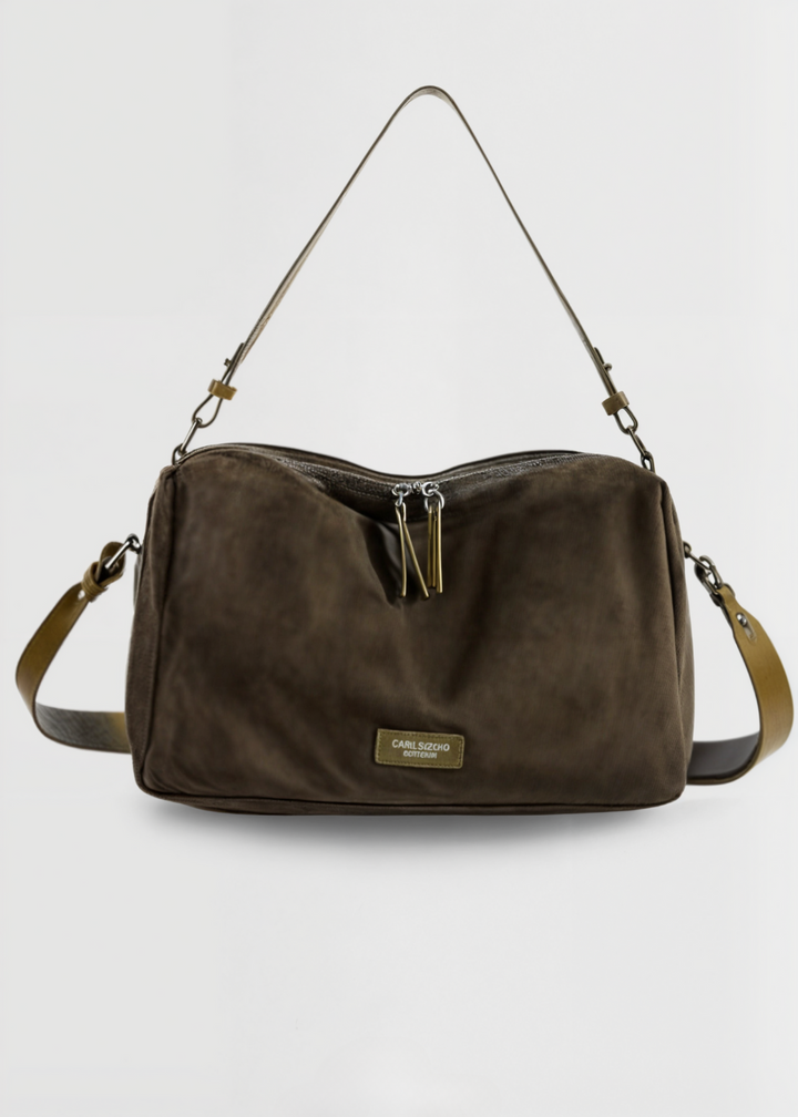 Vegane Wildleder Umhängetasche Damen – Kompakte Bucket Bag mit Reißverschluss