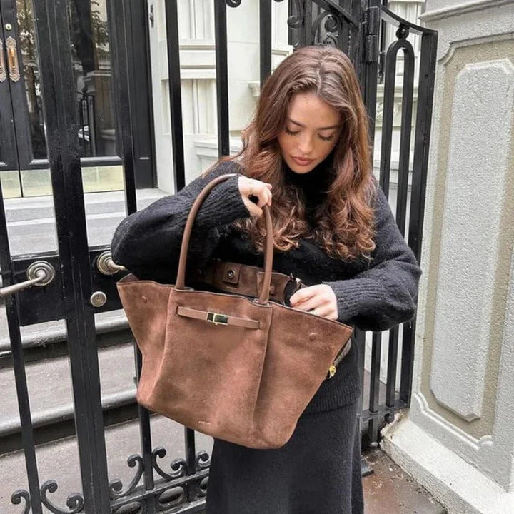 Sac de plage pour femmes en suède vegan – Grand sac fourre-tout d'été marron