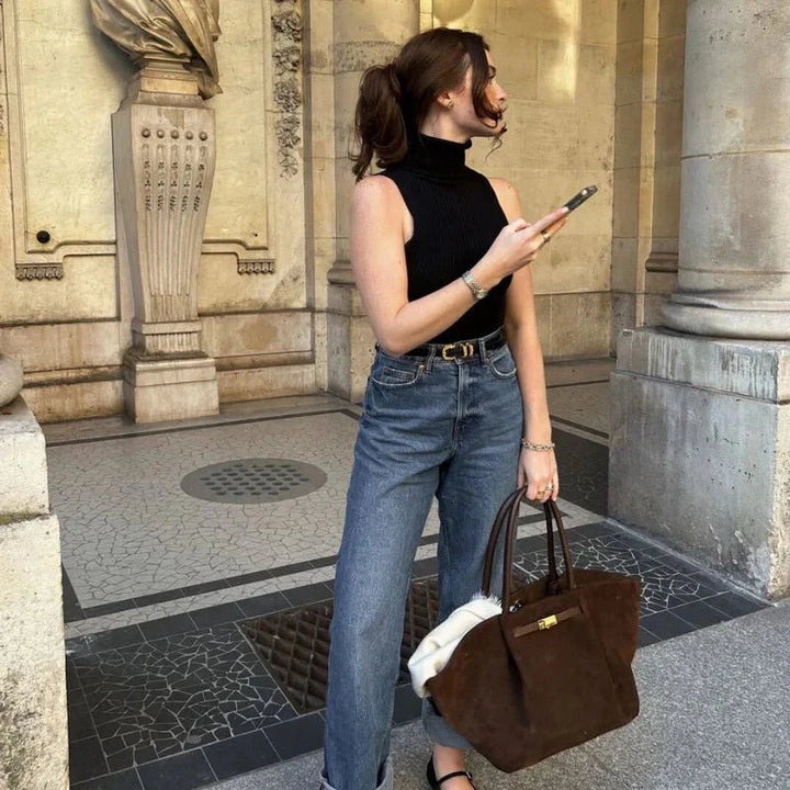 Sac de plage pour femmes en suède vegan – Grand sac fourre-tout d'été marron