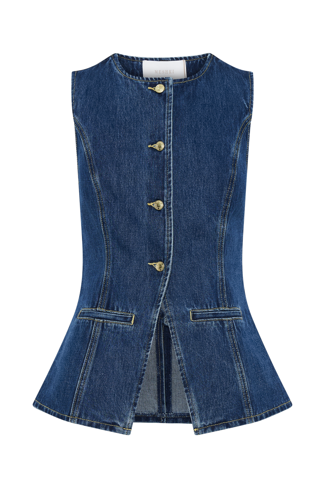 Dark blue women's denim shirt – long sleeve button-up blouse