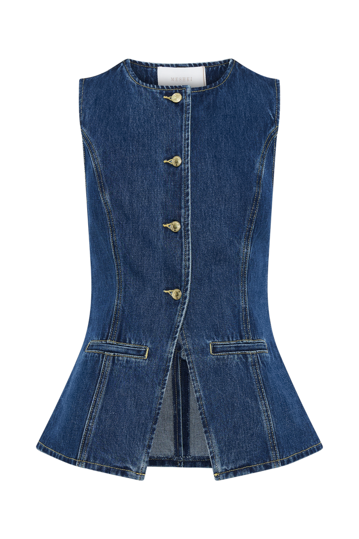 Dark blue women's denim shirt – long sleeve button-up blouse