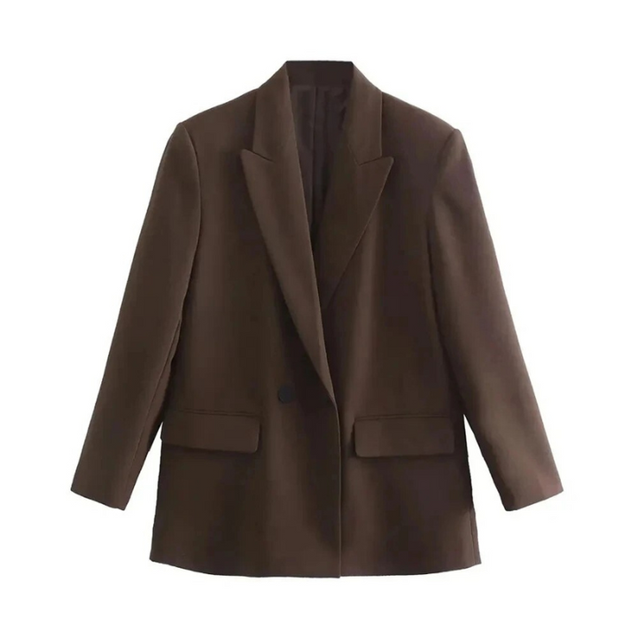 Oversized Damenblazer Beige – Vegan Lederoptik, Frühling